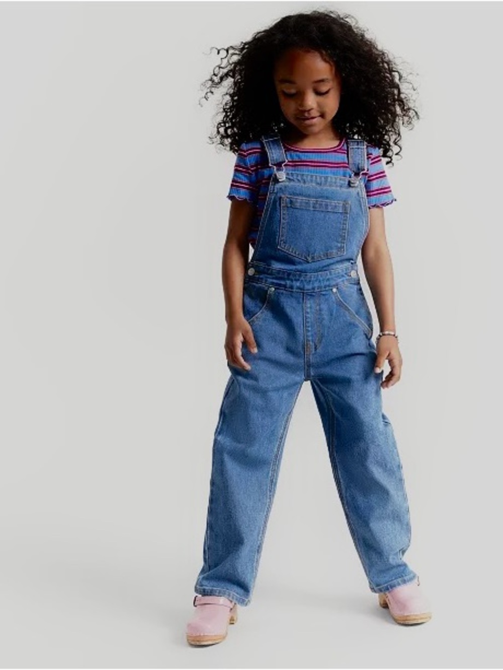 Epic Threads Girls Blue Denim Overalls with Striped Tee